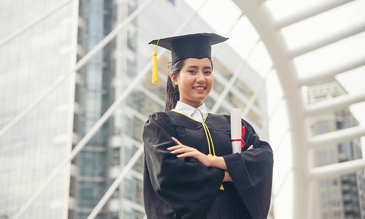 A MBA graduate girl standing with her degree. Concept Bachelor of Business Administration (BBA), Best Career Options After 12th Commerce