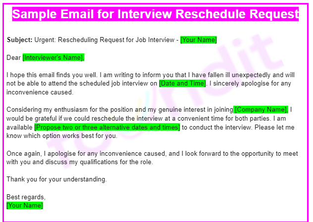 Email Sample to Reschedule Interview Due to Sickness