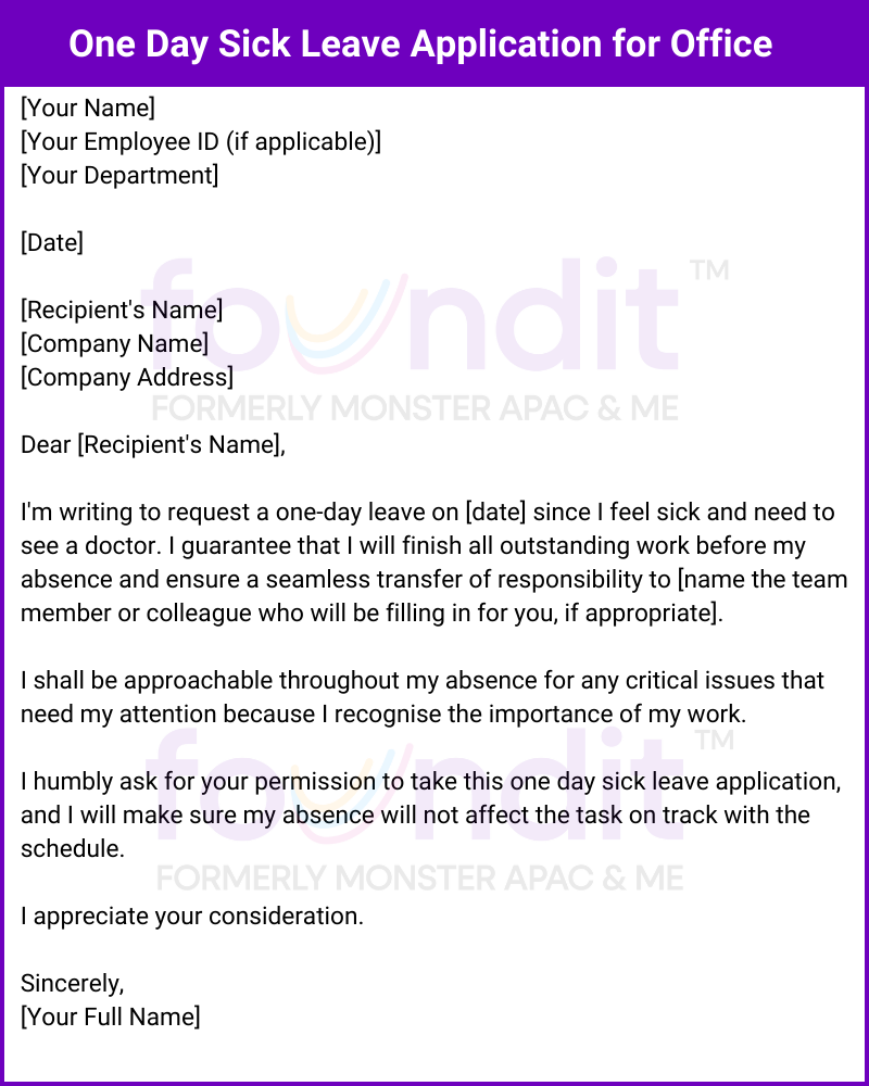 one day leave application letter for office