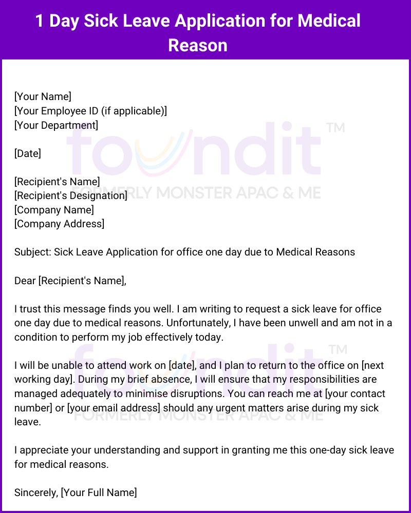 Example of sick leave application for medical reasons