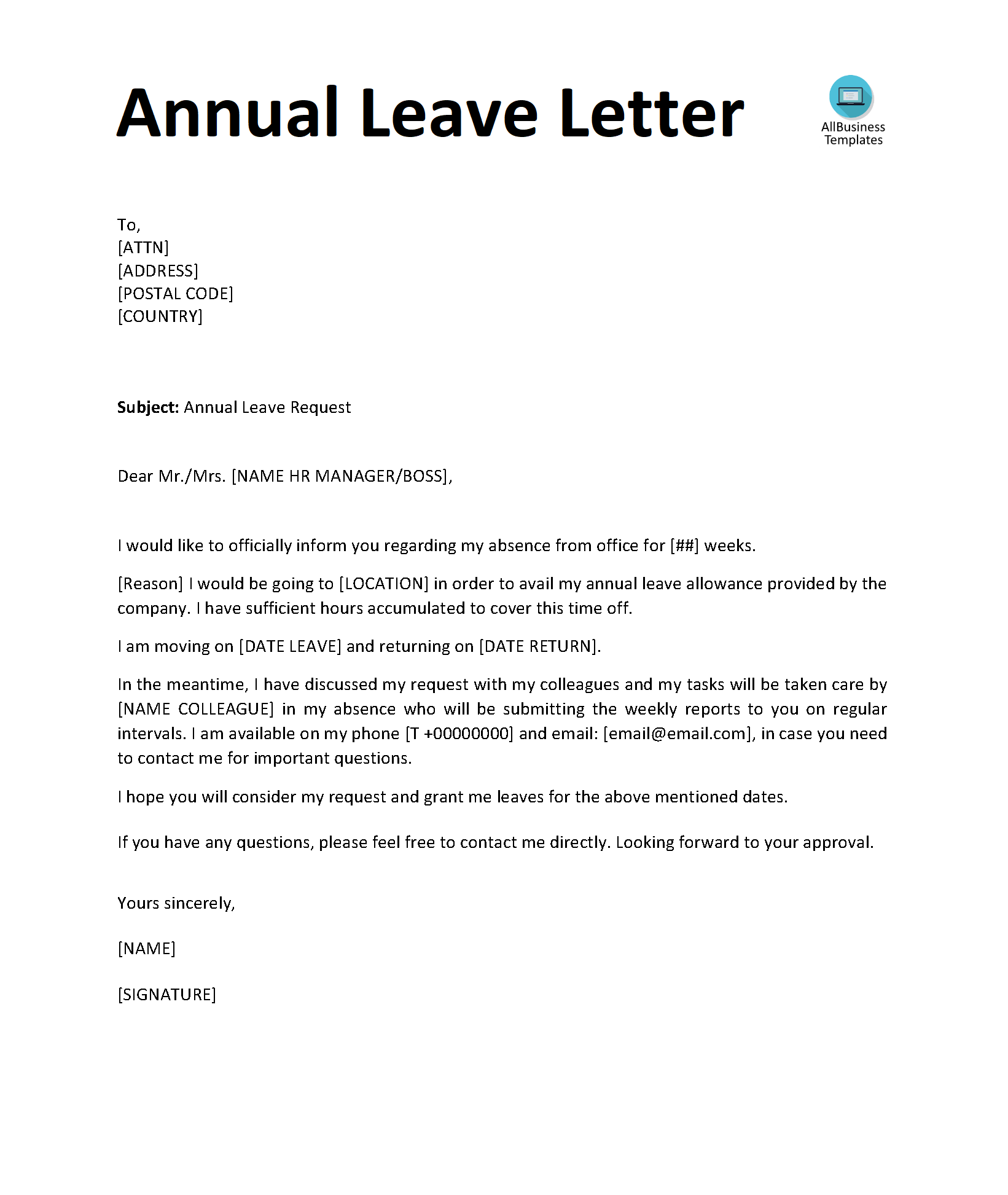 Annual Leave Application sample