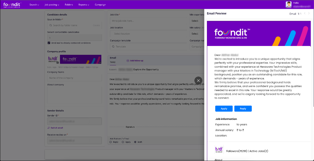 job portal foundit email preview page for recruiters - 2