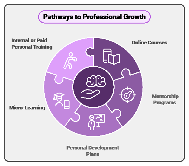 Infographic in pie chart format depicting the different ways of upskilling for professional development 