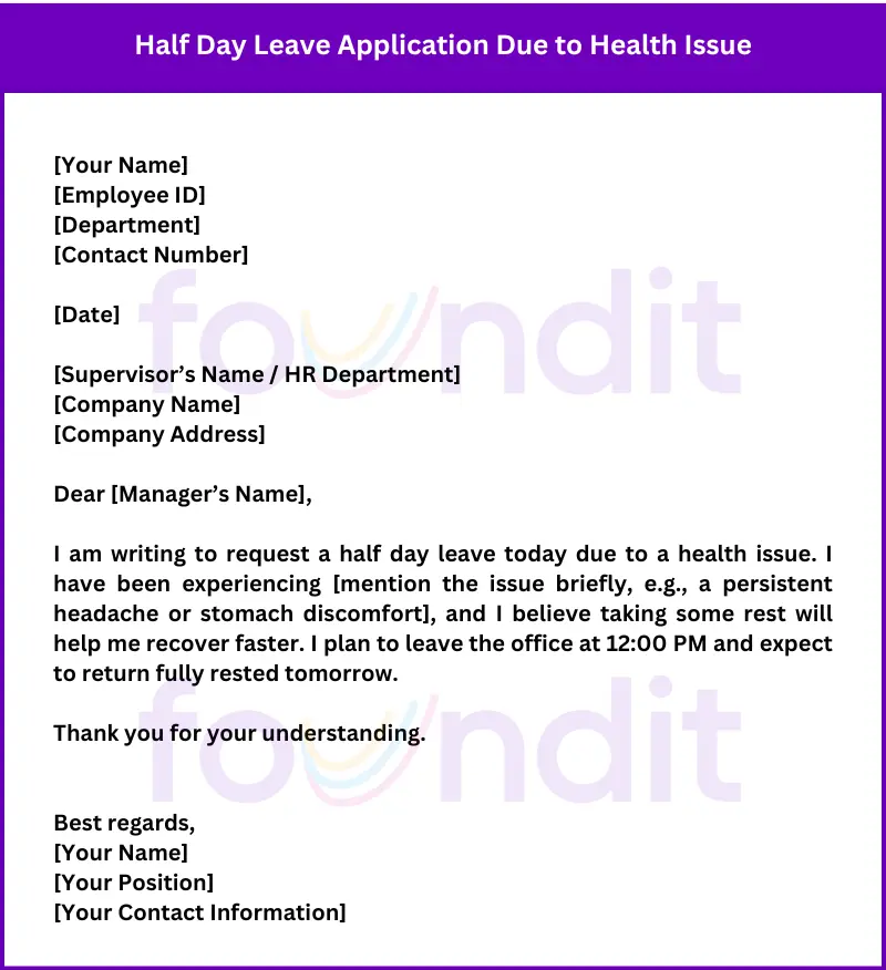 half day sick leave application for office