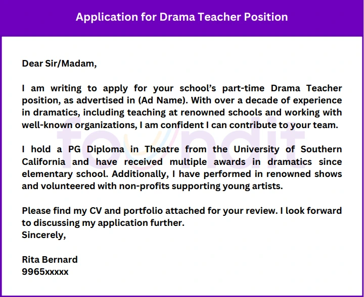 Sample of Part-time Teacher or Instructor Job Application