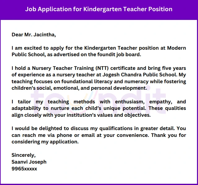 Job Application for Kindergarten Teacher Position